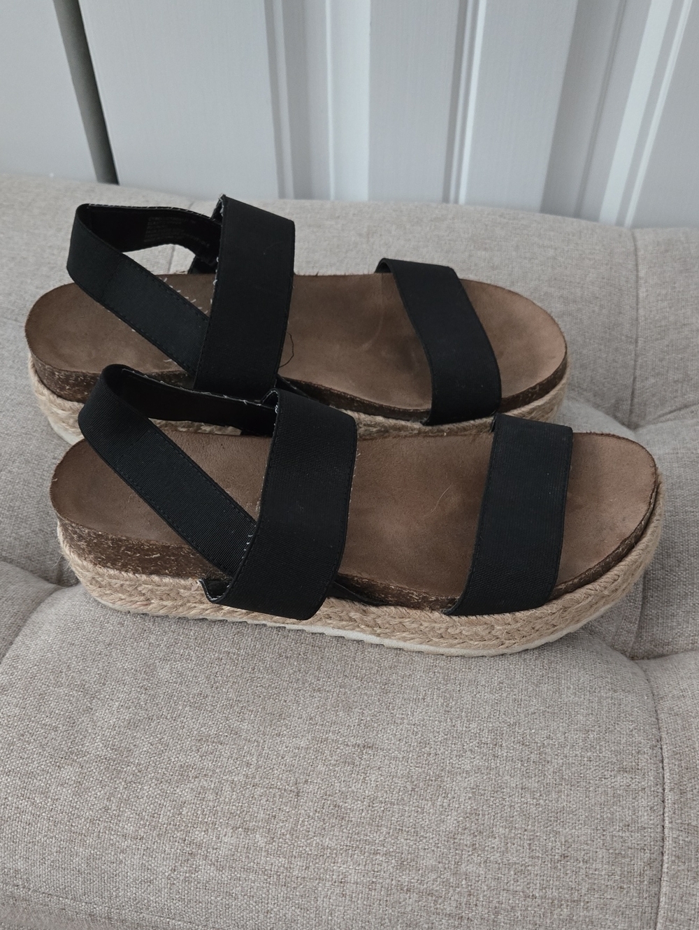 Women’s Black Espadrille Platform Sandals with Elastic Straps
